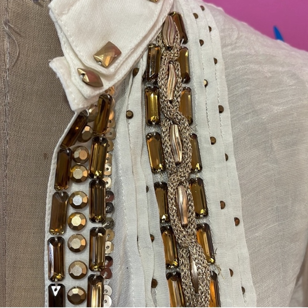 Supord Manage White Gold Beaded Bolero Cropped Jacket - Picture 6 of 13